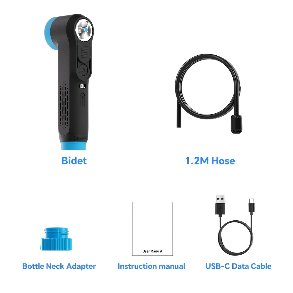 TEMU Bidé de viaje eléctrico y ducha 1600Mah recargable, rociador de bidé de inodoro de Shataf con pantalla LED | 2 velocidades | Manguera de filtro