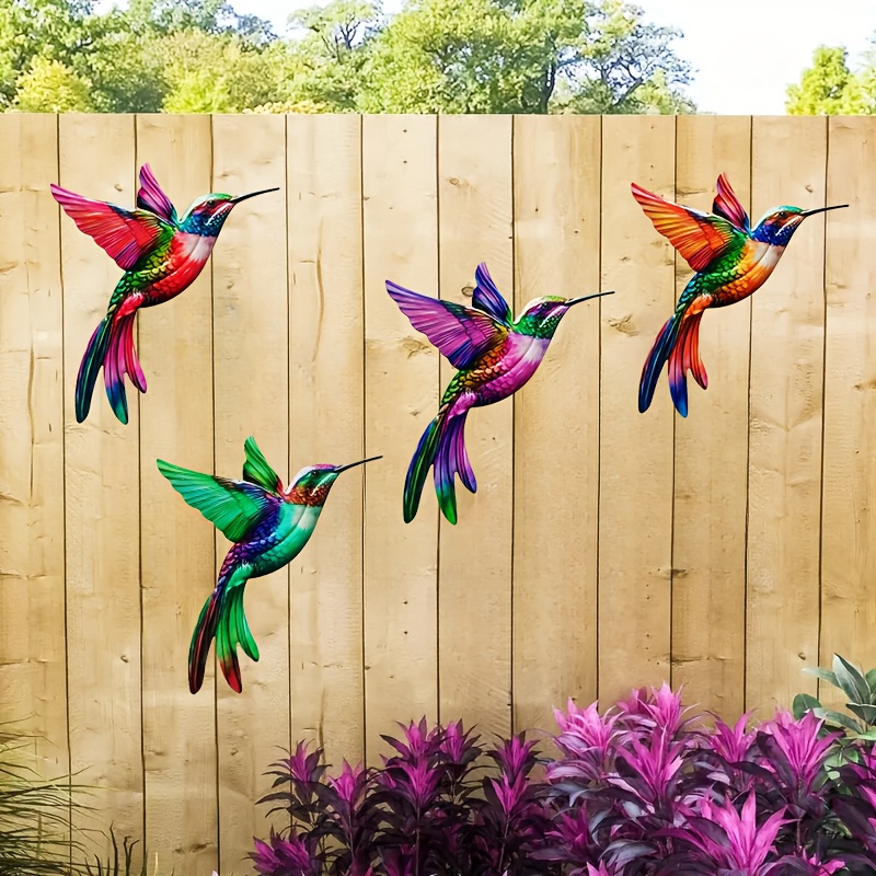 Image of 4pcs, Metal Hummingbird Wall Art Decor, Suitable For Outdoor And Indoor Decoration, Ideal For Balcony, Patio, Fence, Home Decor - A Gift For Bird Lovers, Suitable For Outdoor Wall Decor