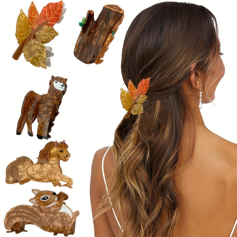 

Leaf Tree Stump Alpaca Squirrel Design Nonslip Hair Jaw Clip Strong Hold Hair Claw Clips Cute Styling Hair Accessories For Women