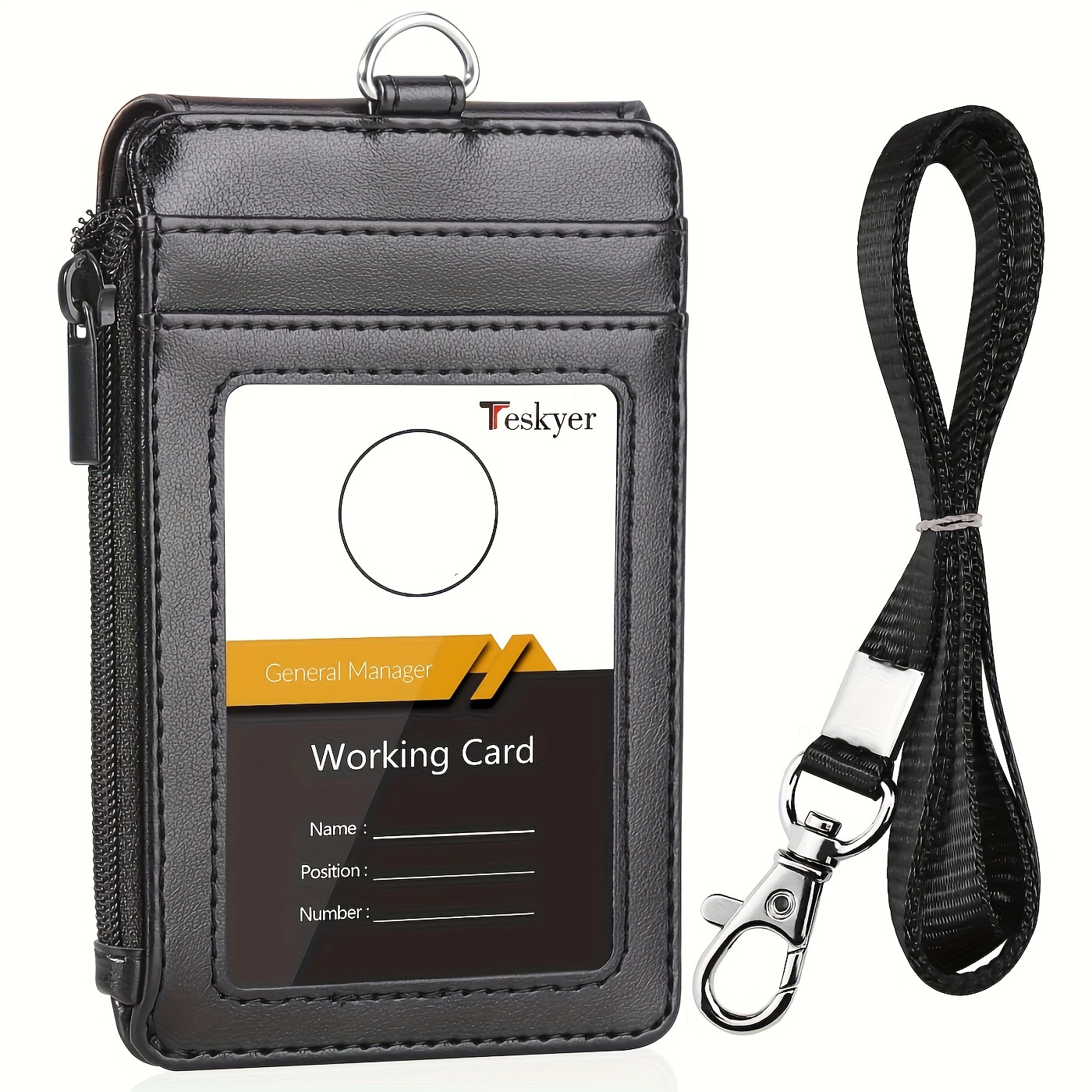 Badge Holder Id Card Holder Zipper Pocket Faux Leather 1 - Temu
