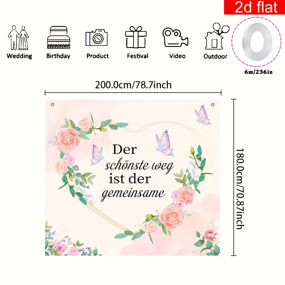 E-shop 2D Flat, 2D Flat - 2D Flat, 2D Flat - Ein 2D-Banner für eine Hochzeit, 1 Stück, herzförmiger Hintergrund, der zuschneidbar ist, aus Polyester,