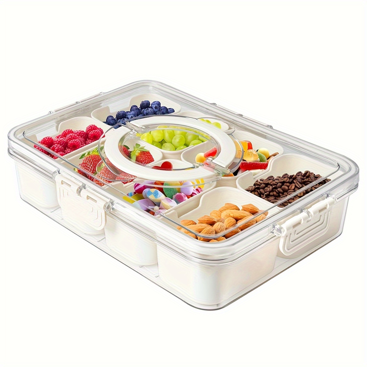 

1pc Modern Plastic Food Storage Lunch Box With Lid, Square Multi-compartment Organizer Tray With 8 Sections And Dual Handles, Ideal For Candy, Nuts, Biscuits, Fruits, Snacks