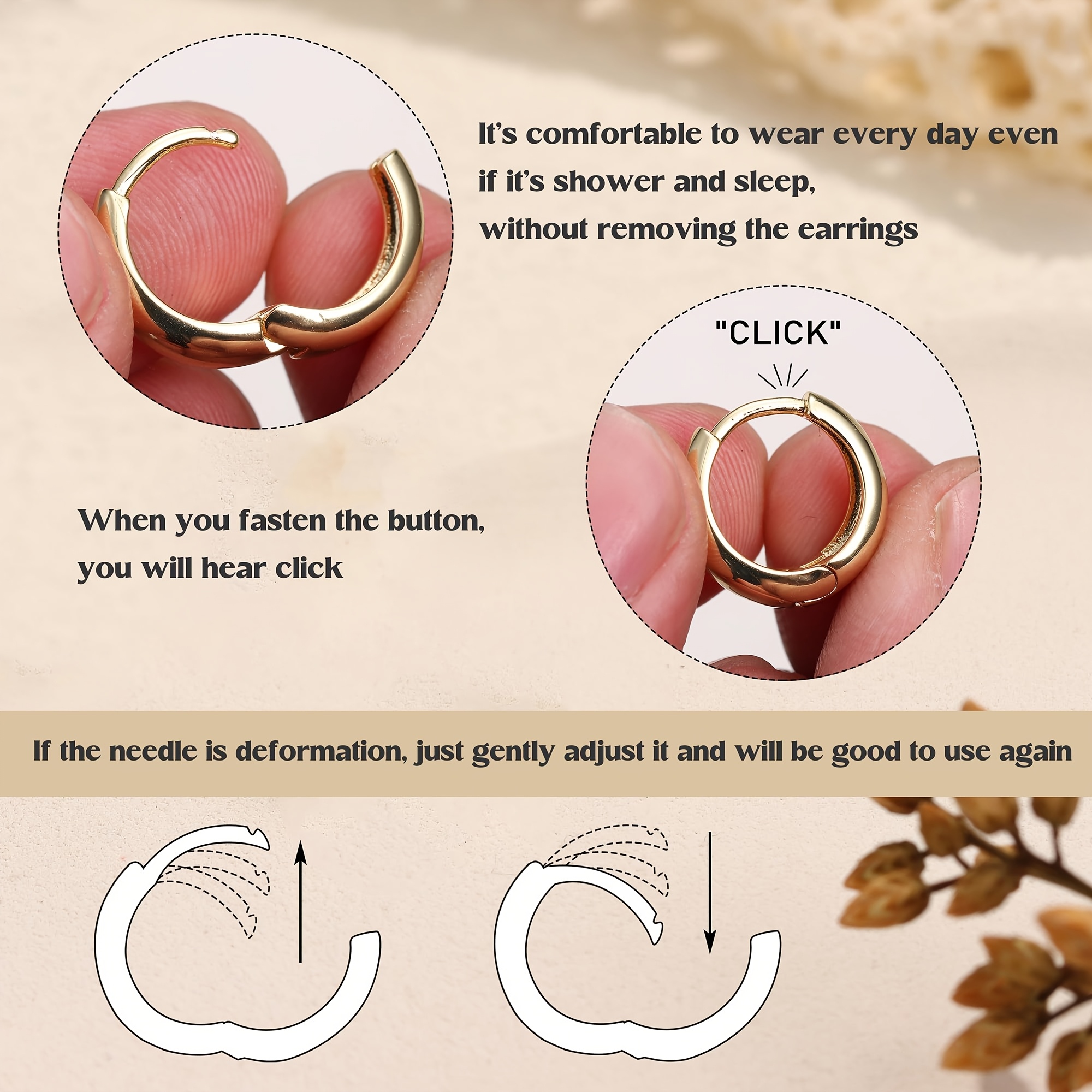 3 pairs womens hoop earrings thick hoops small hoop set lightweight hoop earrings golden silvery ladies jewelry gift Product details 2