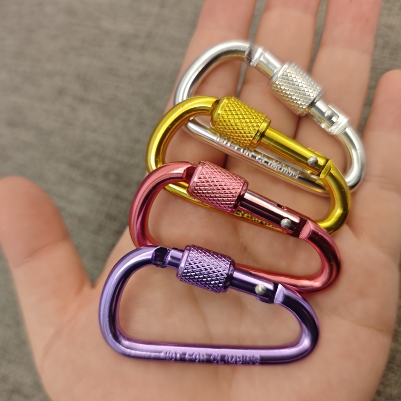 TEMU 4pcs 2.2-inch D-shaped Outdoor Keychain Aluminum Alloy Long Nuts Outdoor Hooks Tent Clips For Headphones, Bags, And Water Bottles, Without