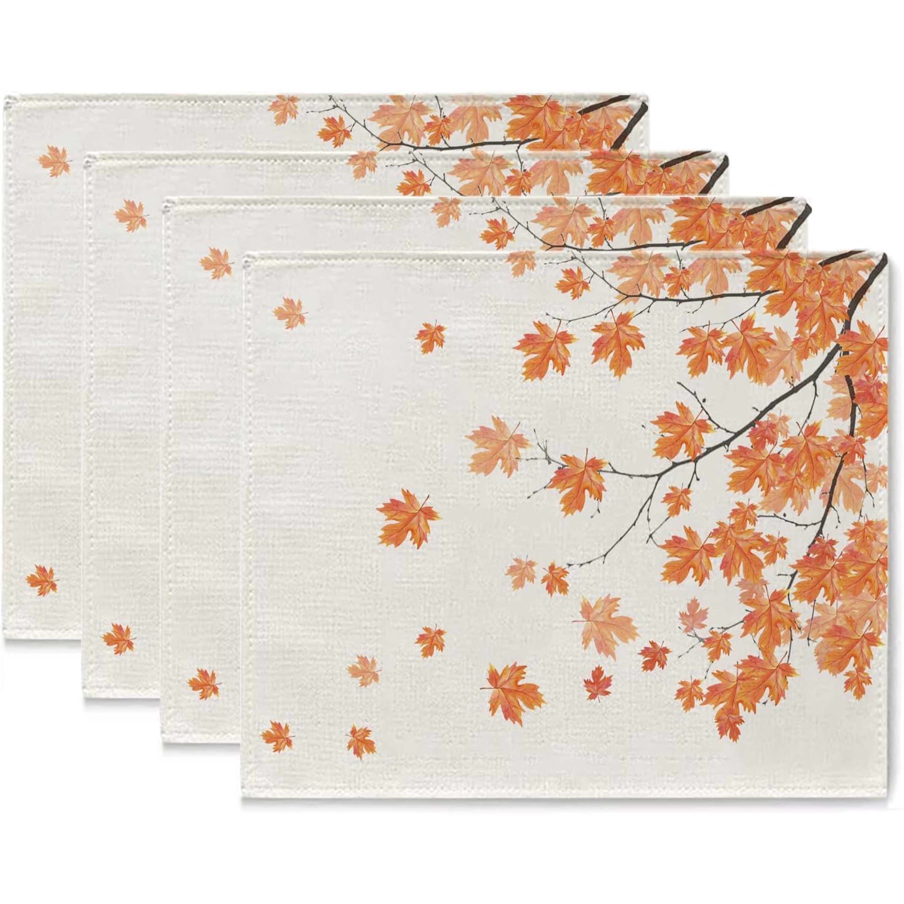 

Autumn : 4pcs Set Of Linen Placemats With Vibrant Leaves - Fall & Thanksgiving Decor, Hand Washable, Rectangular Shape, Ideal For Home And Kitchen Dining Tables