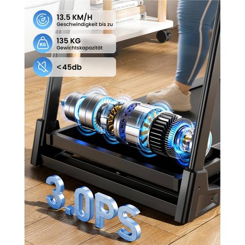 laufband für zuhause, faltbar, 15 % automatische steigung, 1- /h laufband mit steigung, 3 ps walking-pad mit led-display, 12 trainingsprogramme, 136 kg benutzergewicht