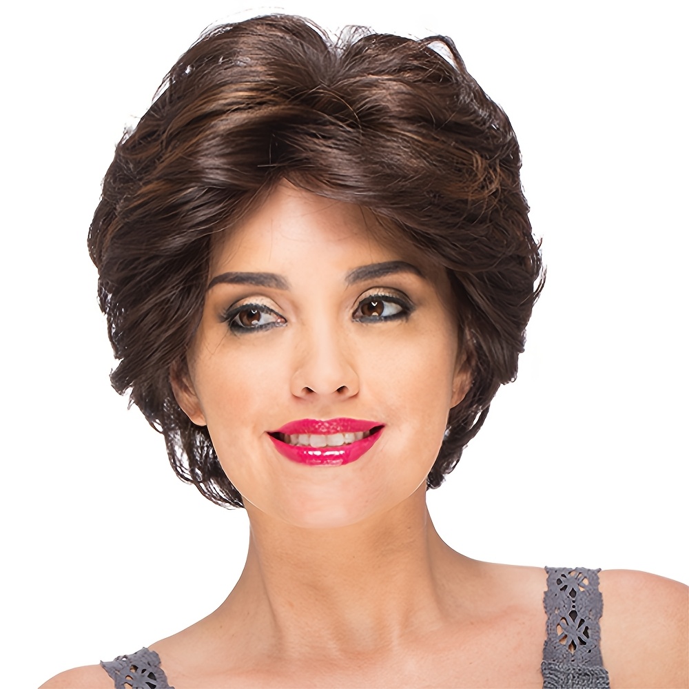 

1pc Elegant Short Curly Middle Part Wig For Women, Fiber, 150% Density, Cap, Realistic Look Synthetic Wig, With For , Parties, And Gift