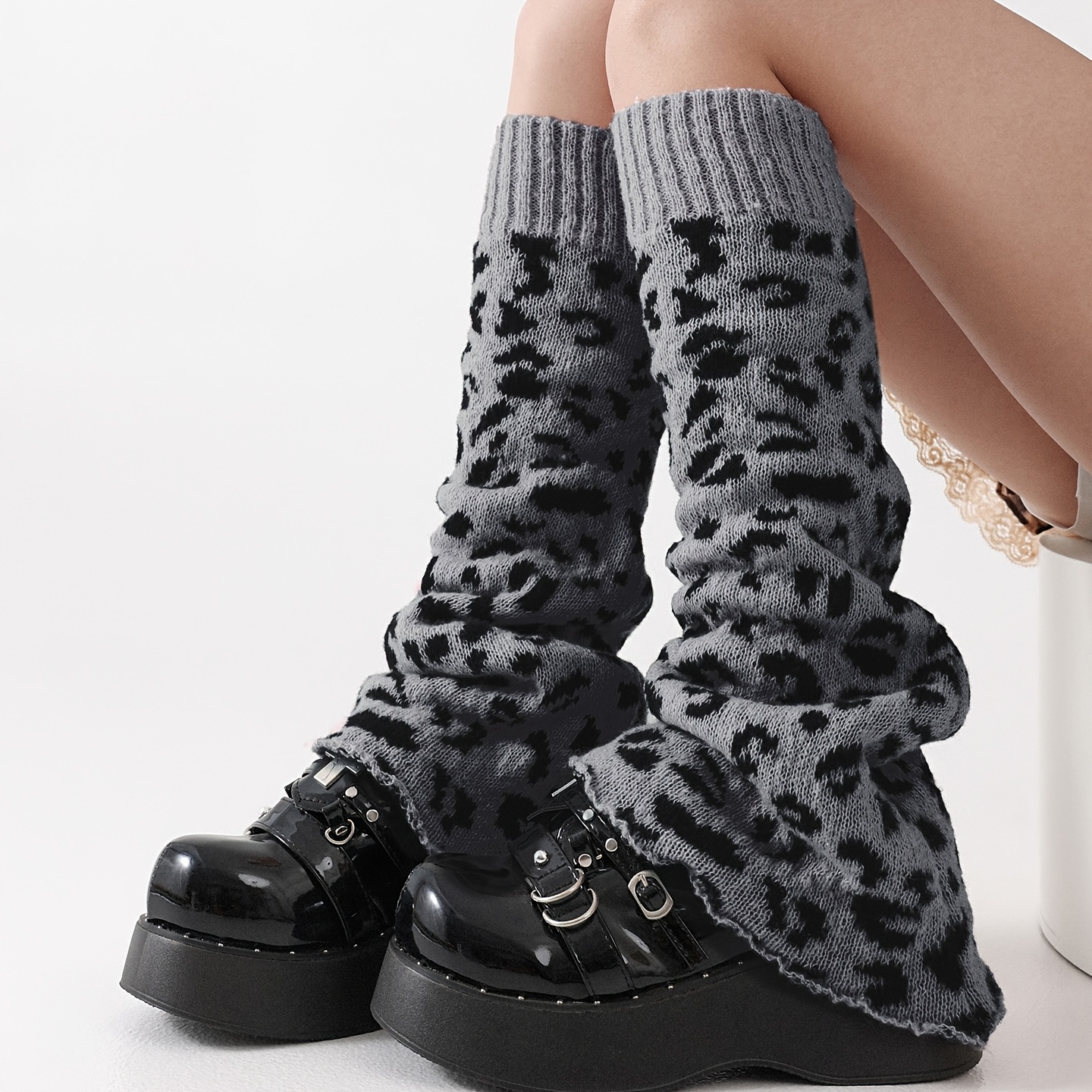 TEMU Sweet Leopard Print Calf Socks Set, Autumn And Winter Plush Leg Warmers, Warm Mid-calf Socks, Y2k Chunky Socks