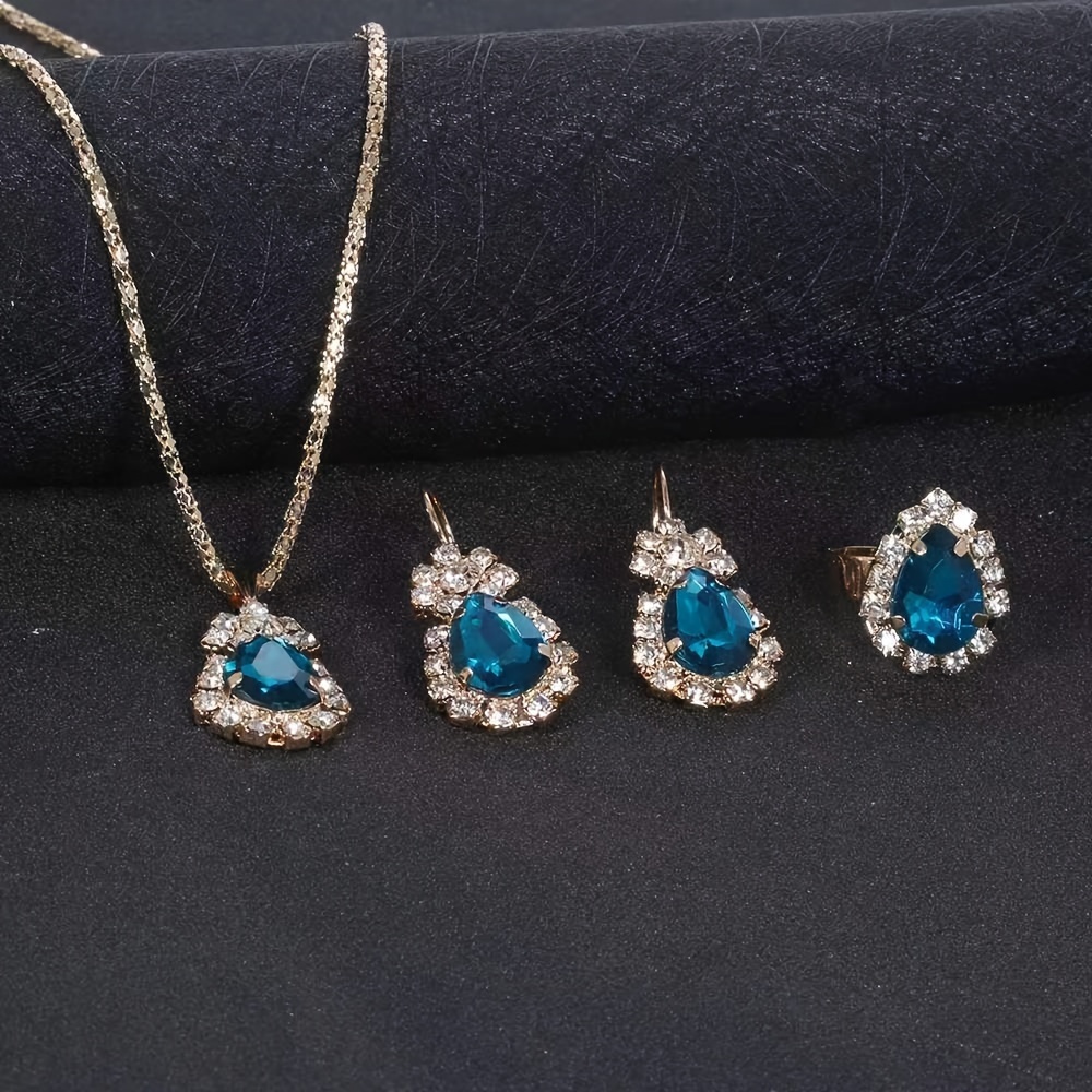 4pcs Water Drop Necklace, Earring & Ring Set for Women
