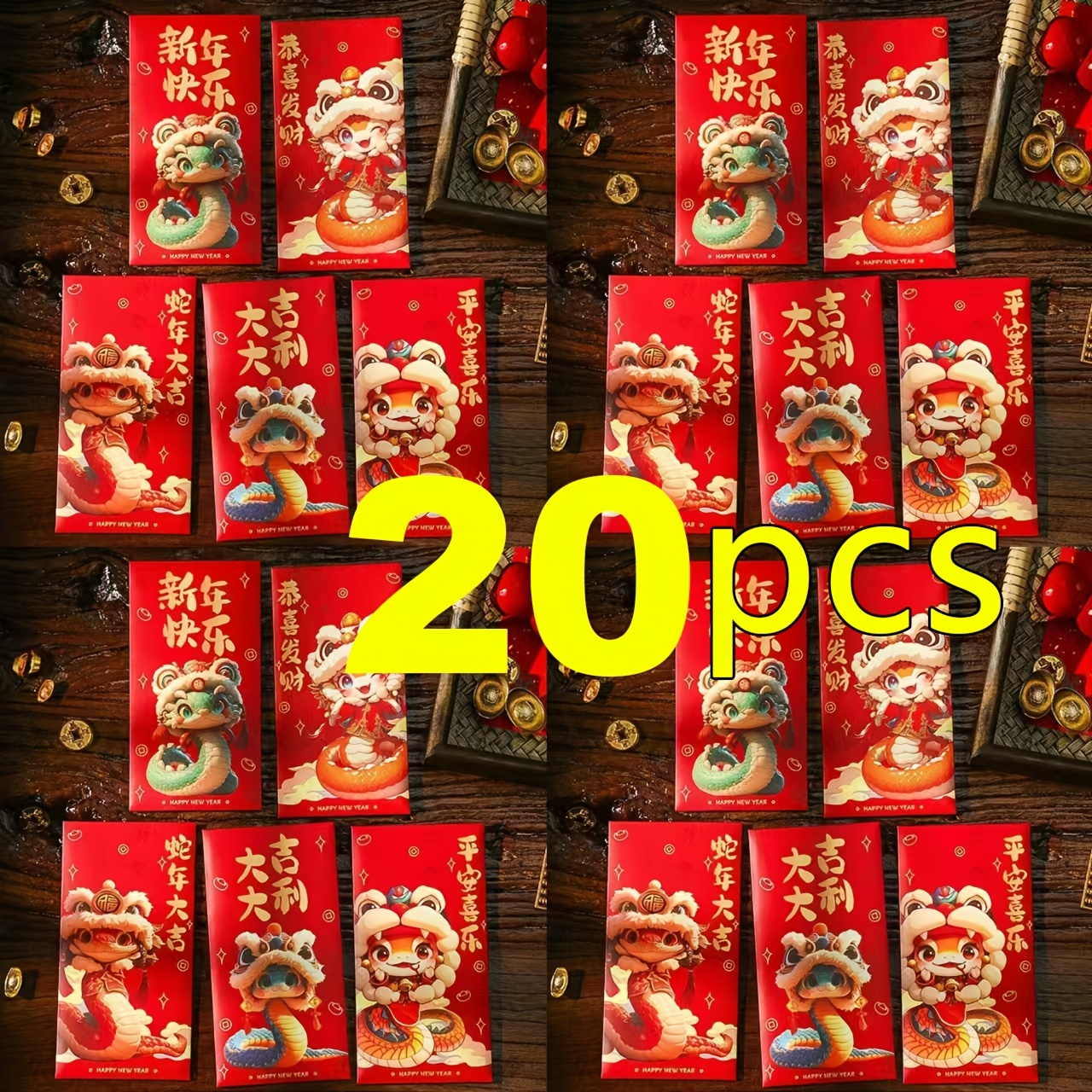 TEMU 20pcs, 40pcs, Red Envelopes For The Year Of The Snake, 2025 Chinese New Year Money Packets, Zodiac Snake Themed With A Chinese Style, Red Snake