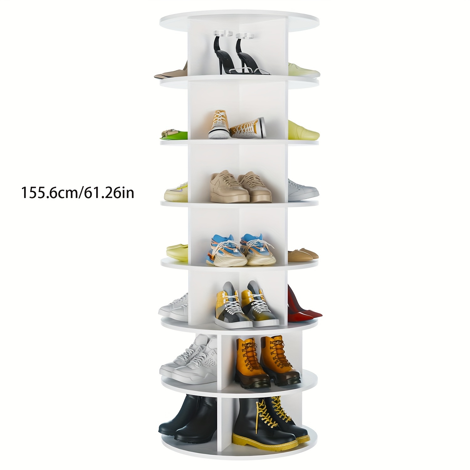 Zapatero Giratorio Hizh De 7 Pisos - Gira 360°, Espacio Para 21 Pares De Zapatos, Ahorra Espacio, Color Blanco