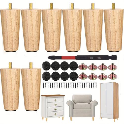 3 14 inch round solid wood furniture legs 8 or 4pcs with installation tools for chair table cabinet dresser sofa couch footstool home furniture replacement natural wood