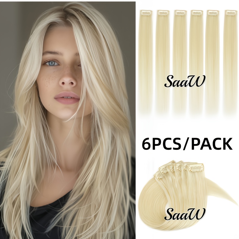 TEMU Clip-in Hair Extensions Straight Natural Human Hair Extensions - Natural Looking, , Straight Real Hairpieces For Occasions And Hairstyles 6pcs
