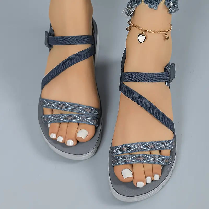 womens summer sandals lightweight breathable slip ons with soft tpr sole open toe for pool casual outfits grey blue accents soft cushioned insole easy clean wide width sandals leisure footwear adjustable straps durable pool footwear stylish fabric upper comfortable Product details 0