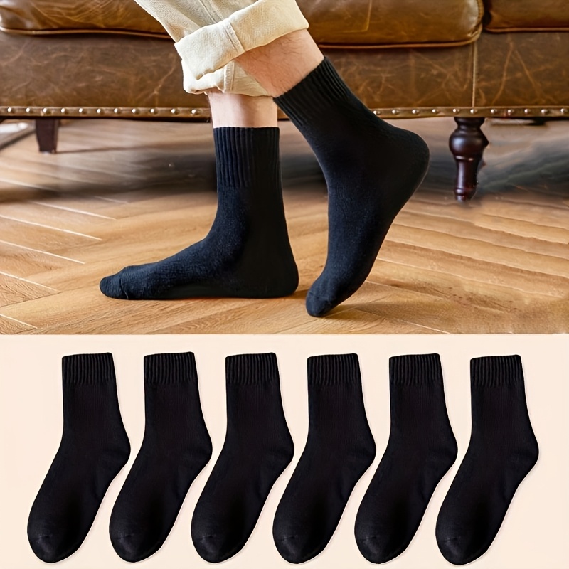 6 Pairs Of Warm, Moisture-wicking, Thickened, Solid Color, Easy Long Socks For Men And Women For Autumn And Winter, Sweat-resistant