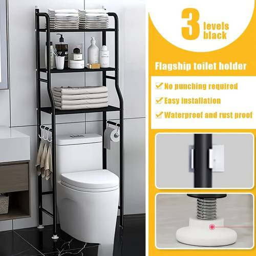 3 layer metal bathroom storage rack space saving toilet rack storage rack with frame above the toilet small space without drilling installation toilet storage solution bathroom storage and storage vertical rack