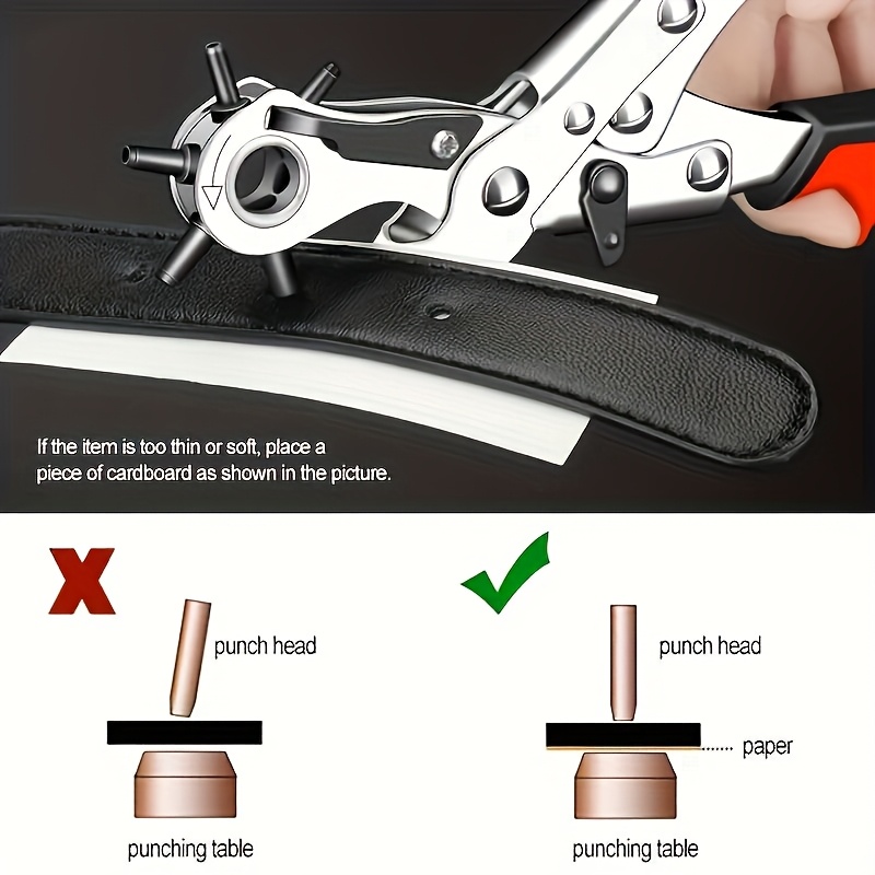 1pc Heavy-Duty Faux Leather Belt Hole Punch Pliers ? Rotary Steel Hand Tool with Red Rubberized Grip for Belts, Sewing Projects & Crafting ? Perfect Gift for DIY Enthusiasts, Faux Leather Hole Punch Tool, Leatherworking Equipment | Efficient Hole Puncher | Durable Hand Tool