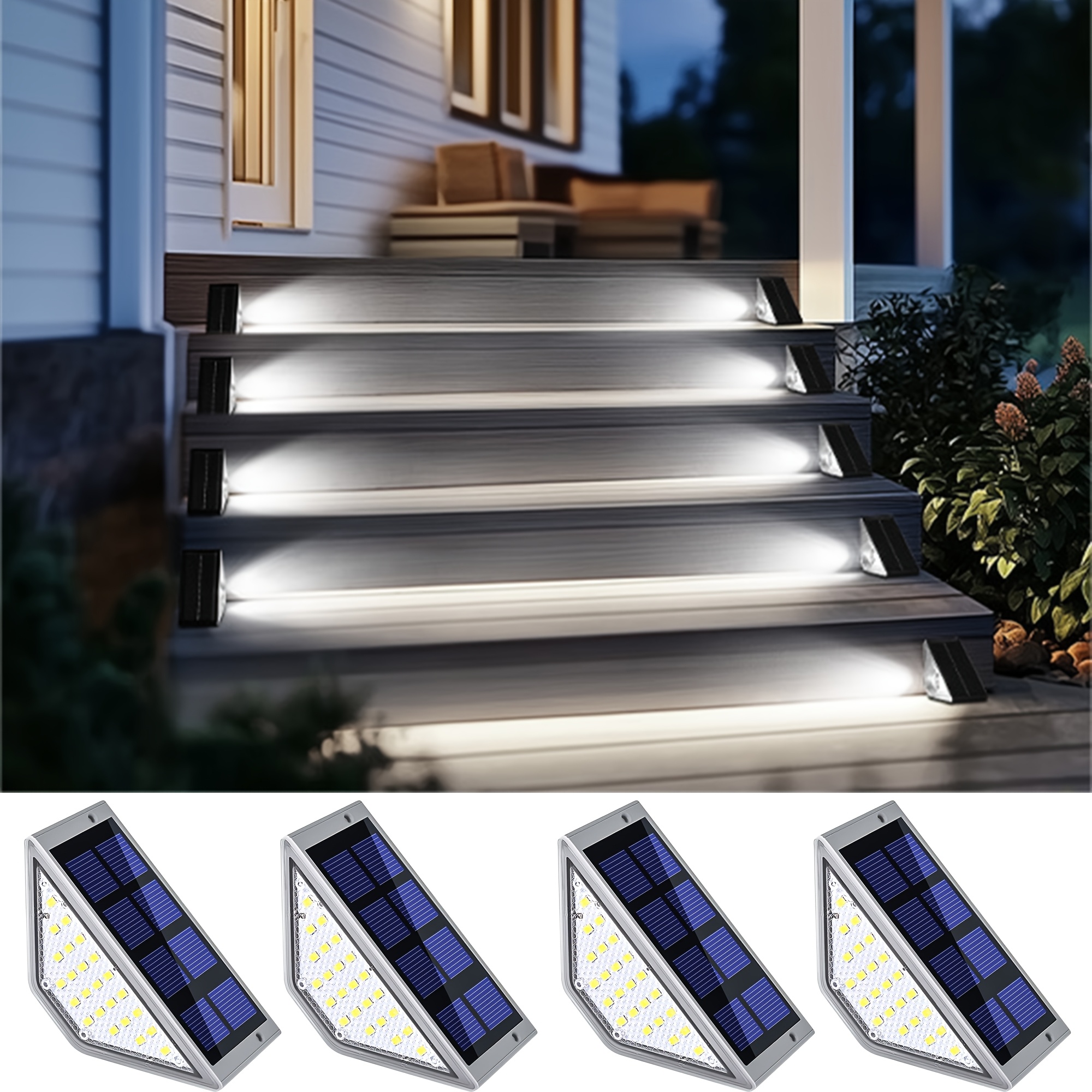 TEMU 4pcs Solar Step Light Auto On Off Outdoor Stair To 12 Hours Warm White Optional For Yard Patio Balcony Wall Decor