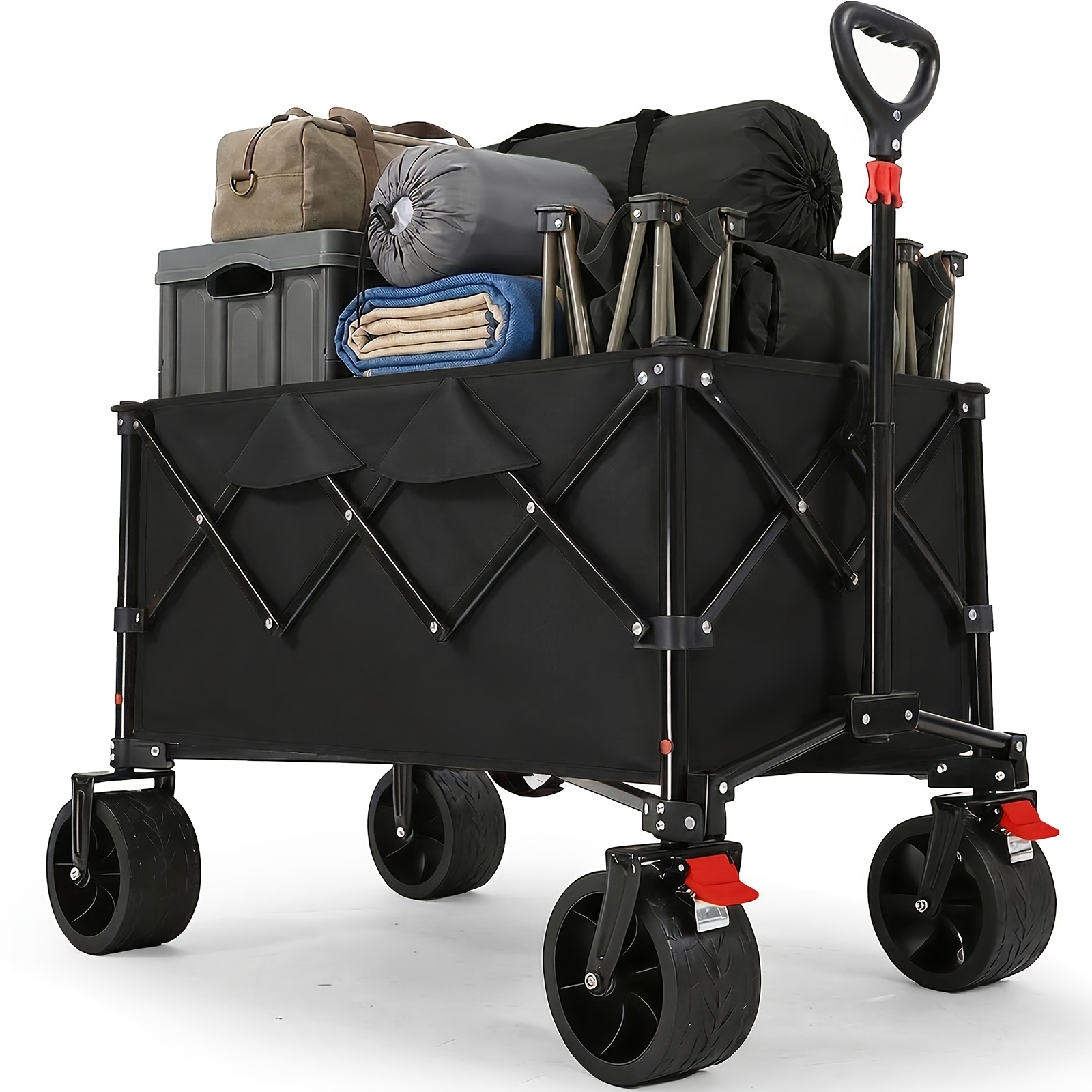 Image of Foldable Handcart Faltbar 135l 150kg, Lightweight Handcart With 17x8.5cm Tyres & Brake, Patented Folding System, Transport Trolley For , Sports, Gardens, Camping And Shopping