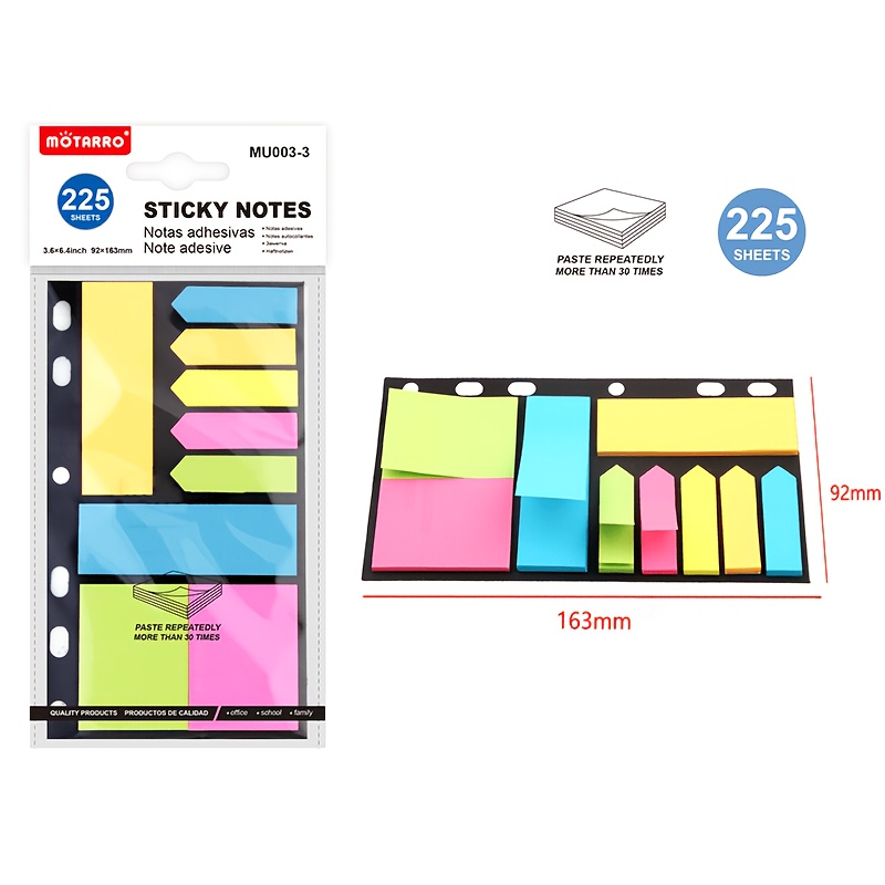 TEMU MOTARRO 9 Set Assortiment de Notes Adhésives, 25 Feuilles par Bloc, Blocs de Colorés, Étiquettes de Pages Auto-Adhésives, 1/5/12 Packs pour Fins