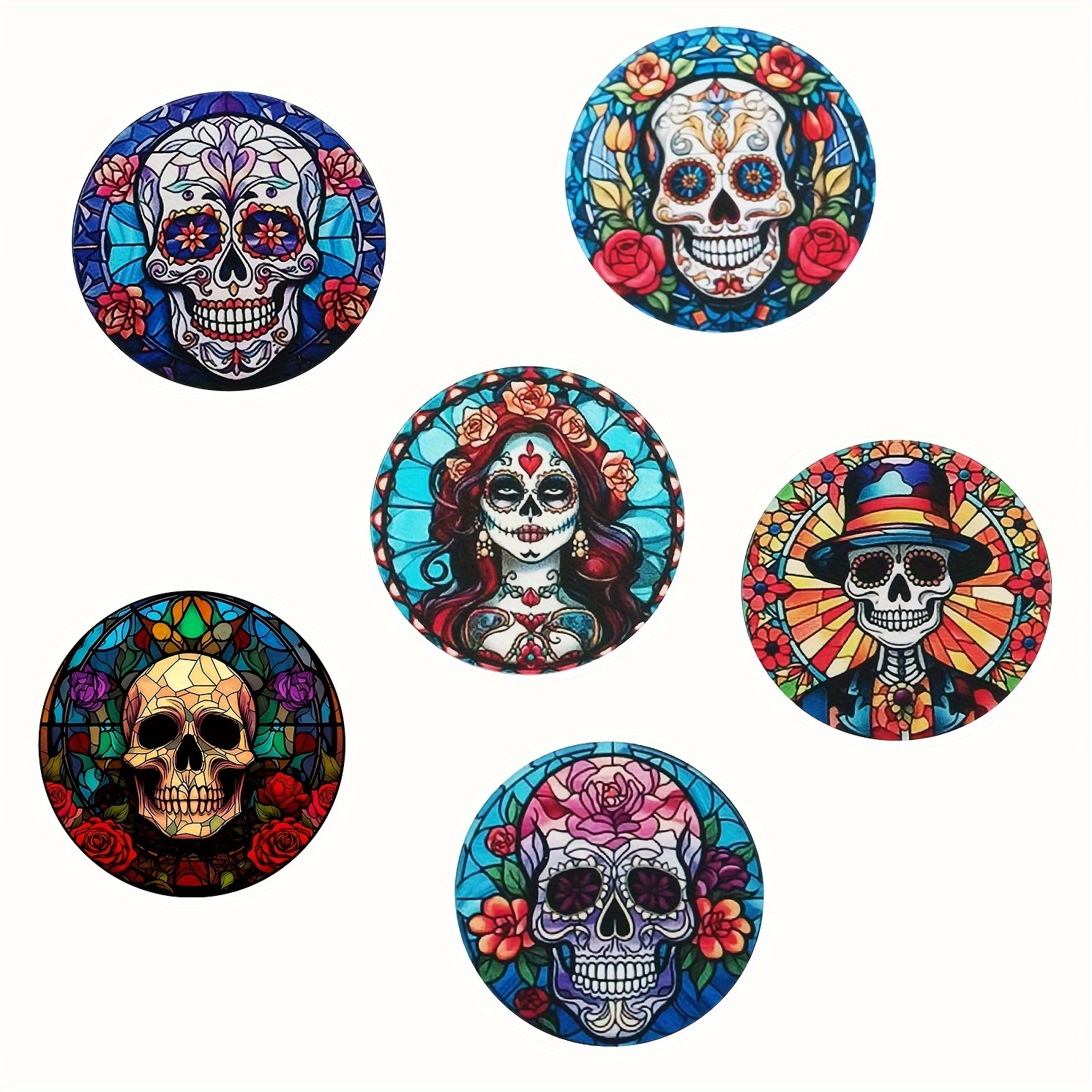 

6pcs Day Of The Dead Coasters, Heat-resistant Mats For Home Kitchen, Designs, Perfect For Coffee Mugs & Cups, Festive Table Decor