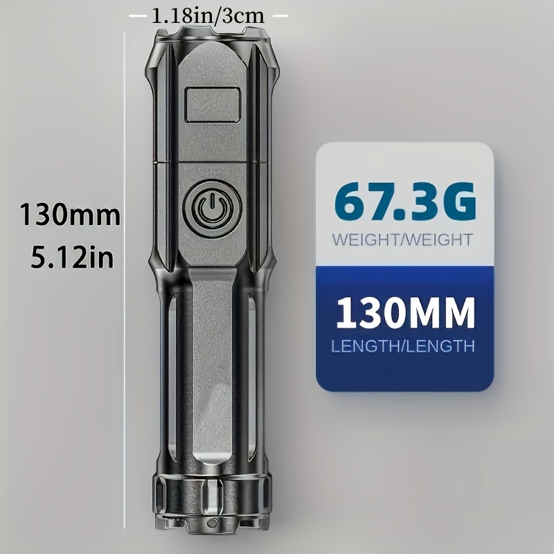 high power zoom flashlight 800mah rechargeable battery portable multi functional telescopic torch for outdoor home use black with textured grip flashlight rechargeable Product details 1