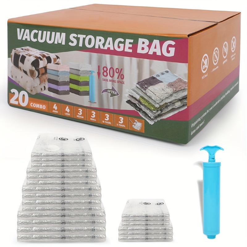 

20pcs/set Vacuum Compression Storage Bags, Dustproof Sealed Moving Bags For Clothes, Blankets, Shirts, Household Space Saving Organizer For Dorm, Closet, Wardrobe, Bedroom, Bathroom
