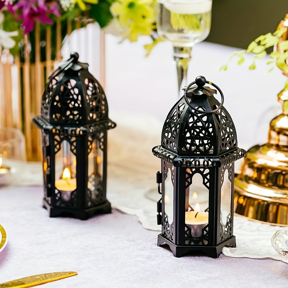 2pcs Christmas Metal Candle Holders with Transparent Glass