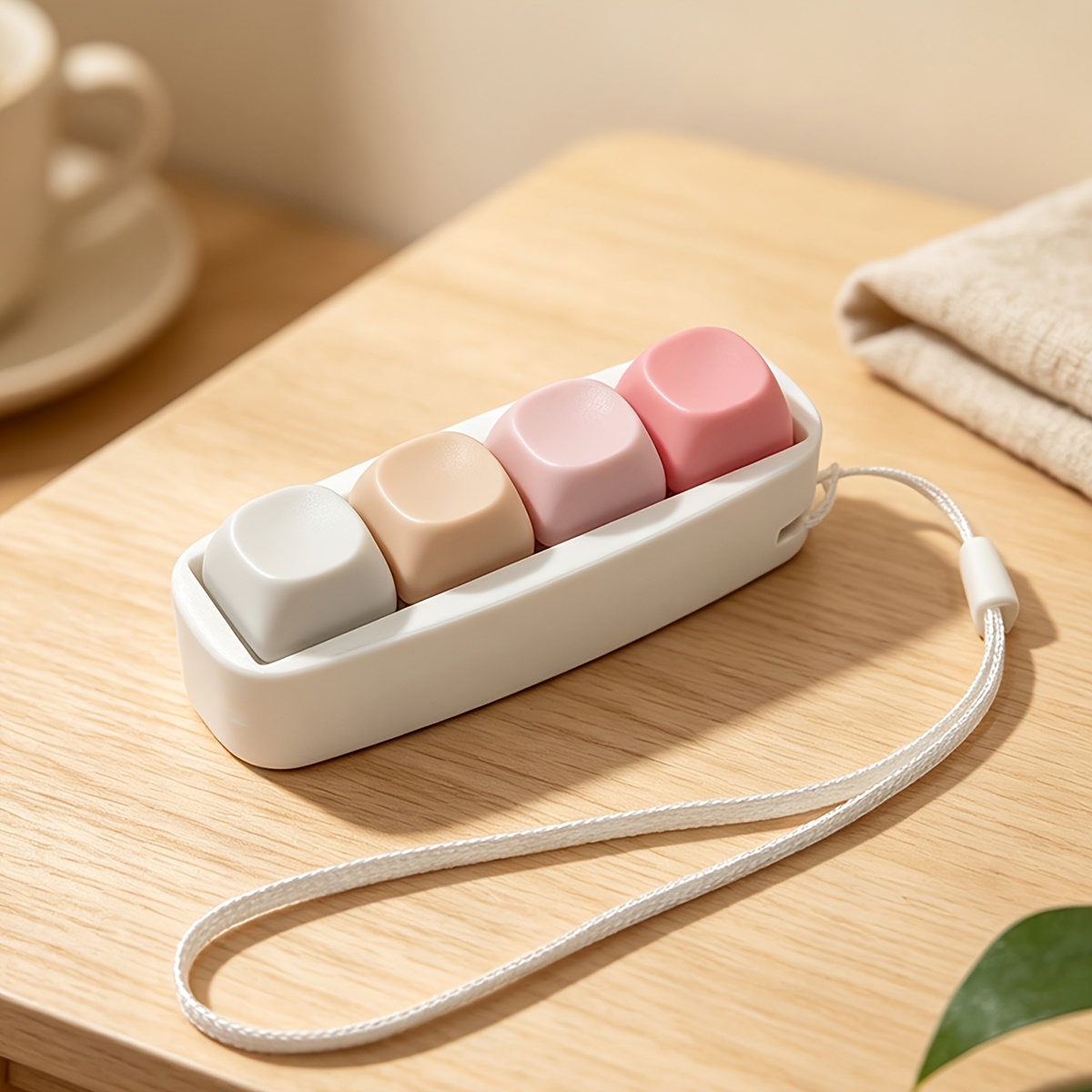 TEMU Macaron Gradient 4-button Mini Keycap Fidget Keychain, Rounded Rectangle Base, Tactile Sensory Item, Stress, Portable Lanyard Backpack Pendant,