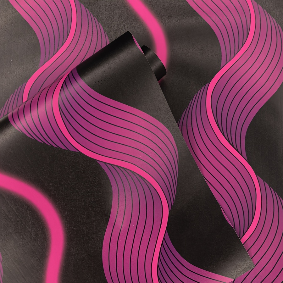 3D Red Wave Pattern Self-Adhesive Vinyl Wallpaper Roll - Pink & Black Textured Design for Living Room, Bedroom, Hallway, and Furniture Makeover - Easy Peel & Stick Application, Room Decor