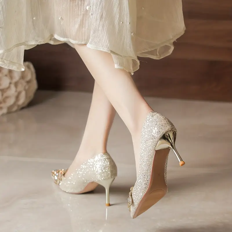 gold shoes wedding dress #SachlireneTopRated today is featuring 5 most fav gold bride shoes Step into elegance with these golden heels where glamour meets grace. Magical-Gold , #BrideShoes #WeddingShoes