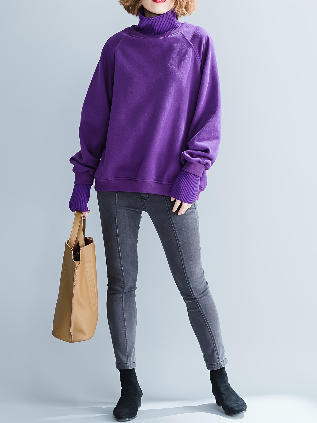 plus size women's purple turtleneck knitted Temu Republic of Korea