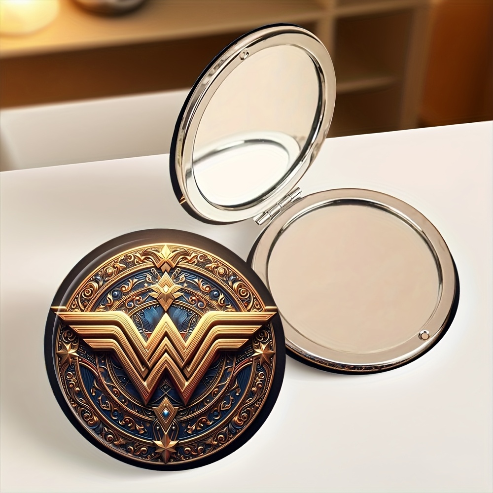TEMU 1pc Themed Exquisite Pattern Round Makeup Mirror, Reusable Portable Handheld Foldable Mini Compact For Christmas Gift, Suitable As Pocket Mirror