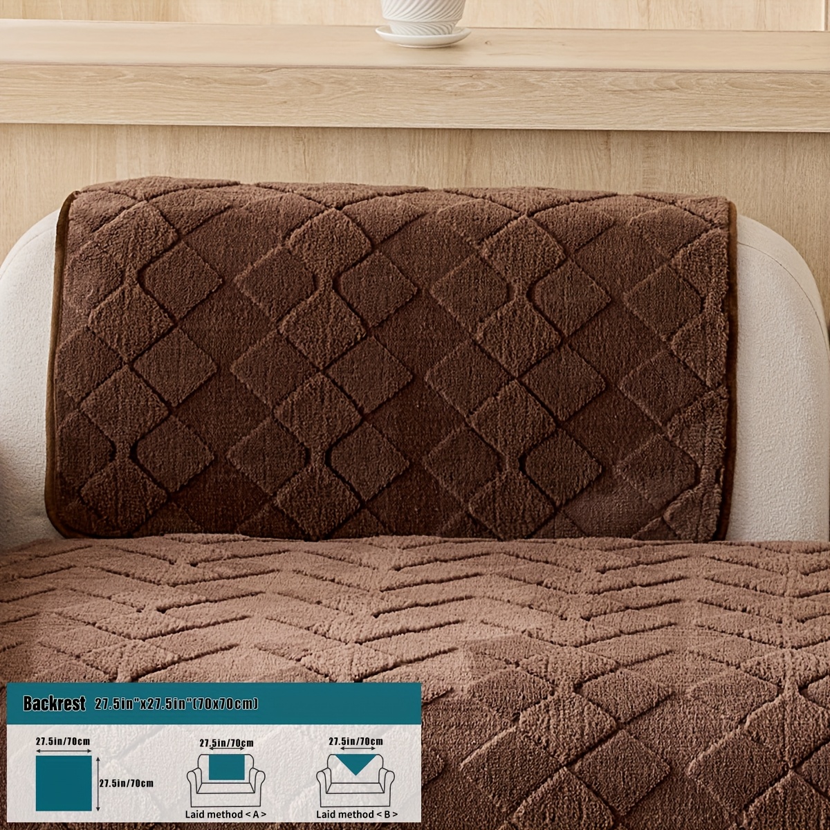 TEMU 1pc Plush Jacquard Non-slip Sofa Cover, , Pet-friendly, Breathable, Fashionable Home Decor, Suitable For Living Room, Bedroom, Office, Polyester