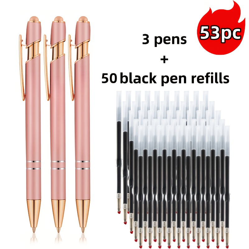 53pcs Set/metal Retractable Ballpoint Pen With Touchscreen Stylus Tip - Smooth Writing, Non-slip Grip, Compatible With Devices, With Black Ink Inside, Use