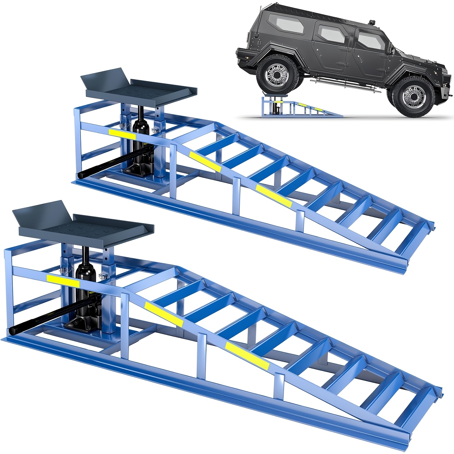 TEMU 2pcs 5t Heavy Duty Hydraulic Car Ramps, 5000kg Adjustable Lifting Height 24.9-38.1cm, With Night Reflective Strips, Auto Lift Platform, Vehicle