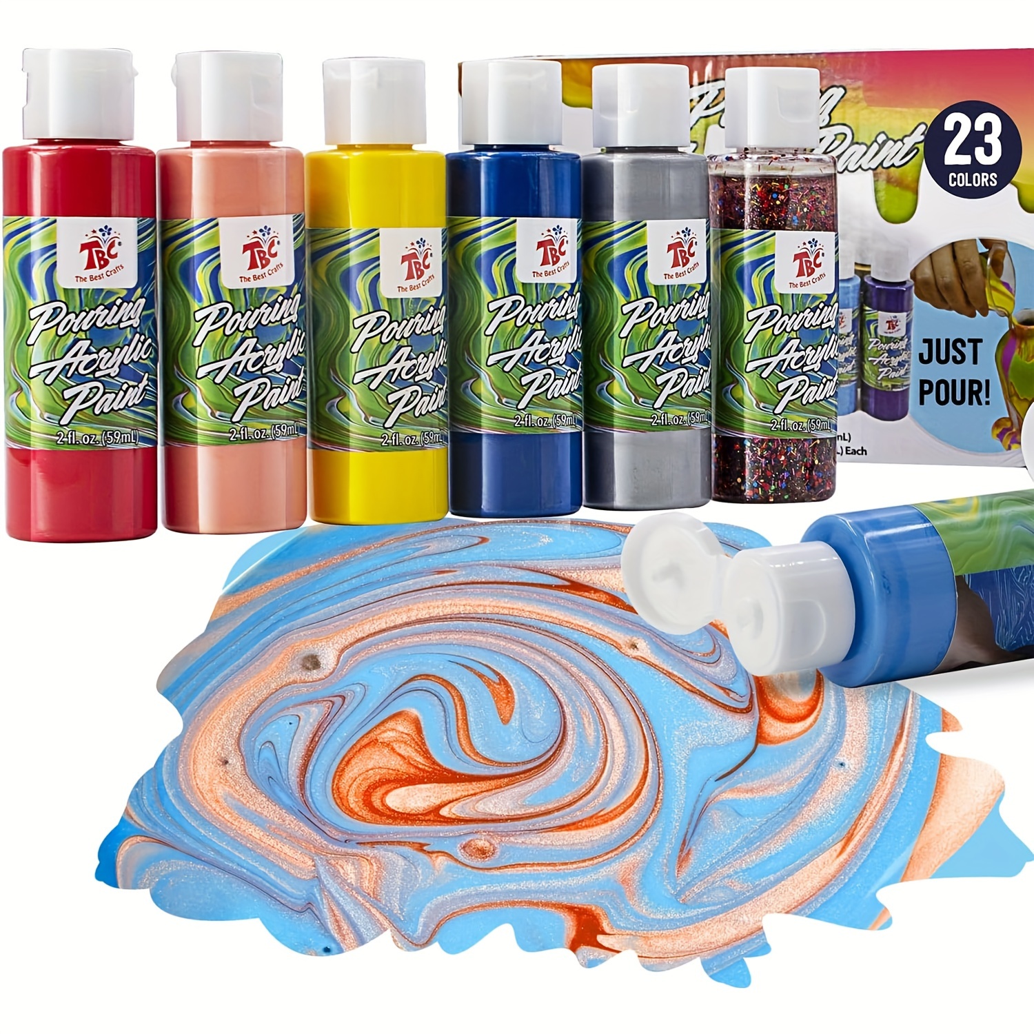 

23pcs Tbc The Best Crafts Acrylic Pouring Paint 23 Bottles (2 Oz/60ml) Acrylic Paint Vibrant Colors Non Toxic Pre-mixed High Flow Craft Paint For Pouring On Canvas Stonge Wood Plaster And More