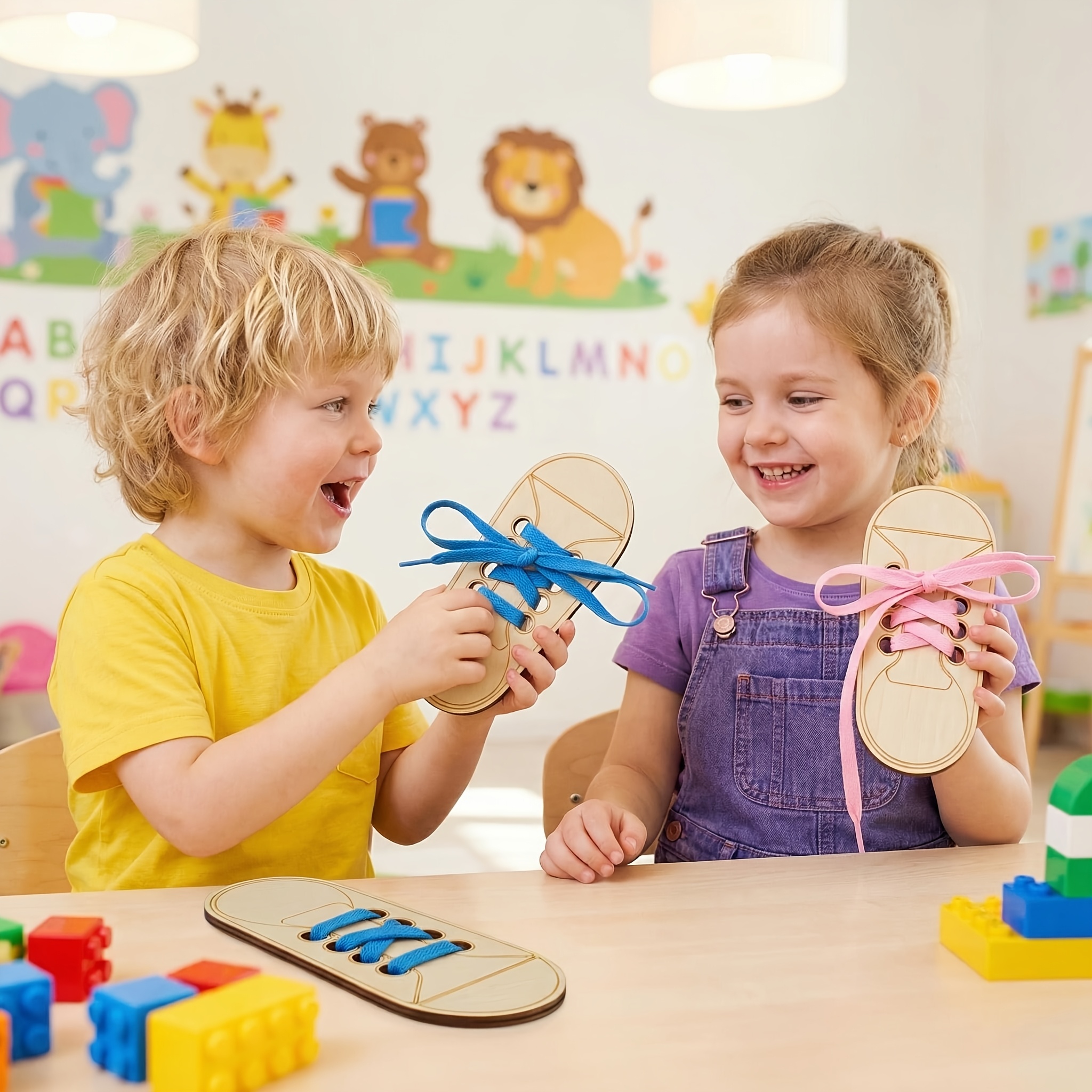 TEMU Jouet Baskette en Bois à Lacet - Apprendre à Faire ses Lacets, Jouet Éducatif Pédagogique - Figurines en Bois pour la Pratique de la Lacetterie