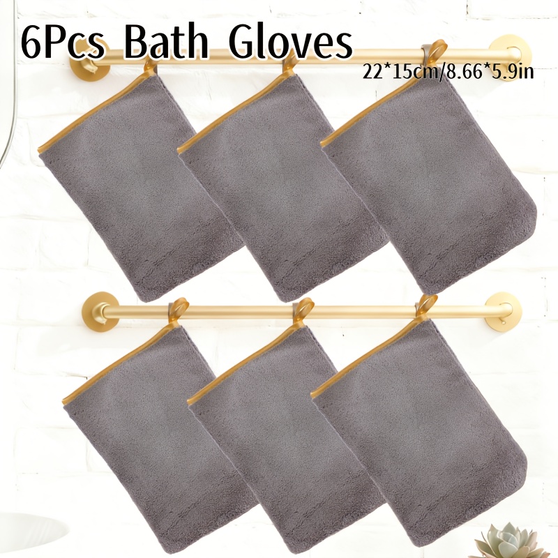 TEMU 6pcs Plain Soft Absorbent Bath Gloves, Absorbent Fingertip Towels With Hanging Loop - Reusable Makeup Remover Towels, Coral Material, Suitable