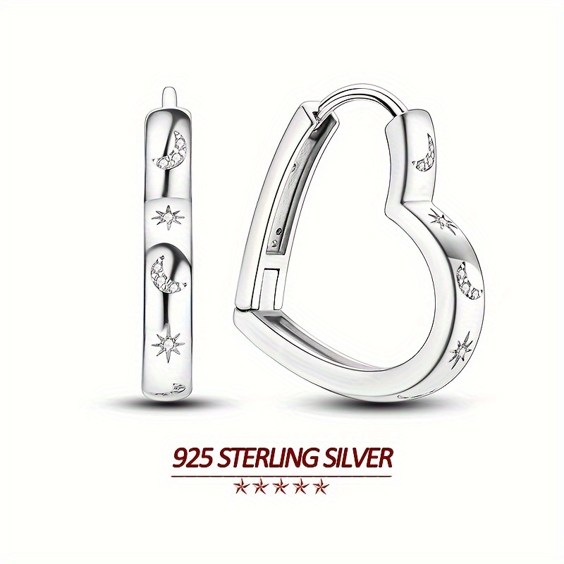 

Original 925 Sterling Silver Hypoallergenic Women Hoop Earrings Plated Classic Star Moon Heart Shape Shine Zircon Wedding Party Jewelry Gifts