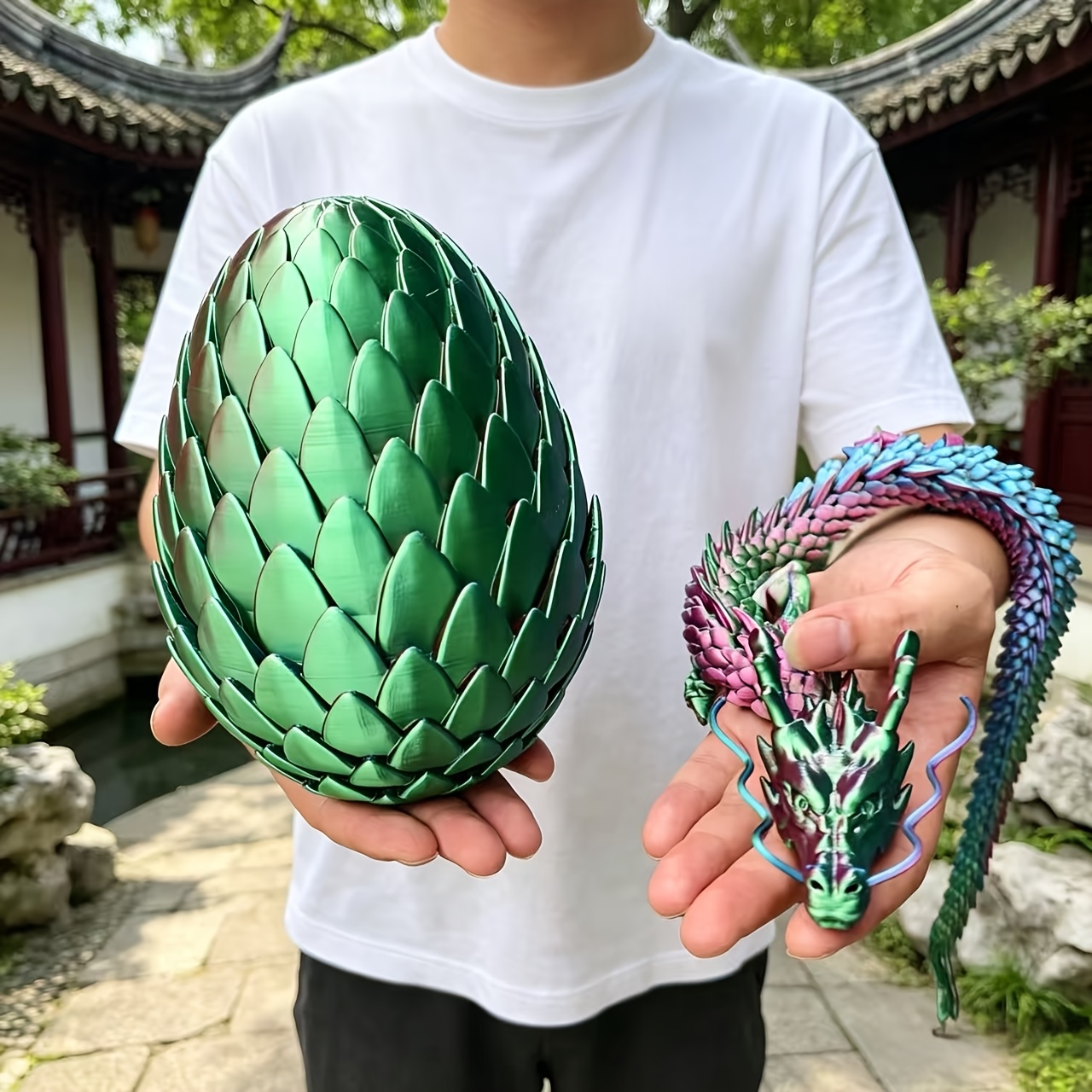 Image of 18cm Egg And 60cm Dragon/10cm Egg And 30cm Dragon Set, 3d Printed Iridescent Dragon Egg Toy, Multi-gradient Colors, Chinese , Flexible Joints, Holiday Gift, Gift, Graduation Gift