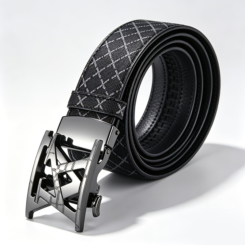 TEMU 1pc Men's Belt, Classic Letter Design, High Quality Alloy Automatic , Exquisite Printing, Lightweight &