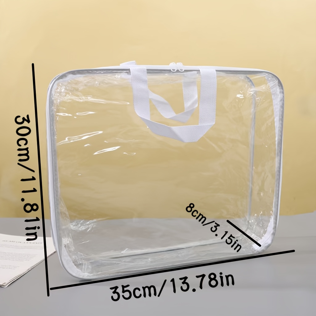 Image of Reusable Transparent Pvc Storage Bag With Zipper Closure - 13.78 X X 3.15 Inches Large Capacity, Can Store Clothes And Essentials, Durable Travel And Home Organizing Bag With Handle