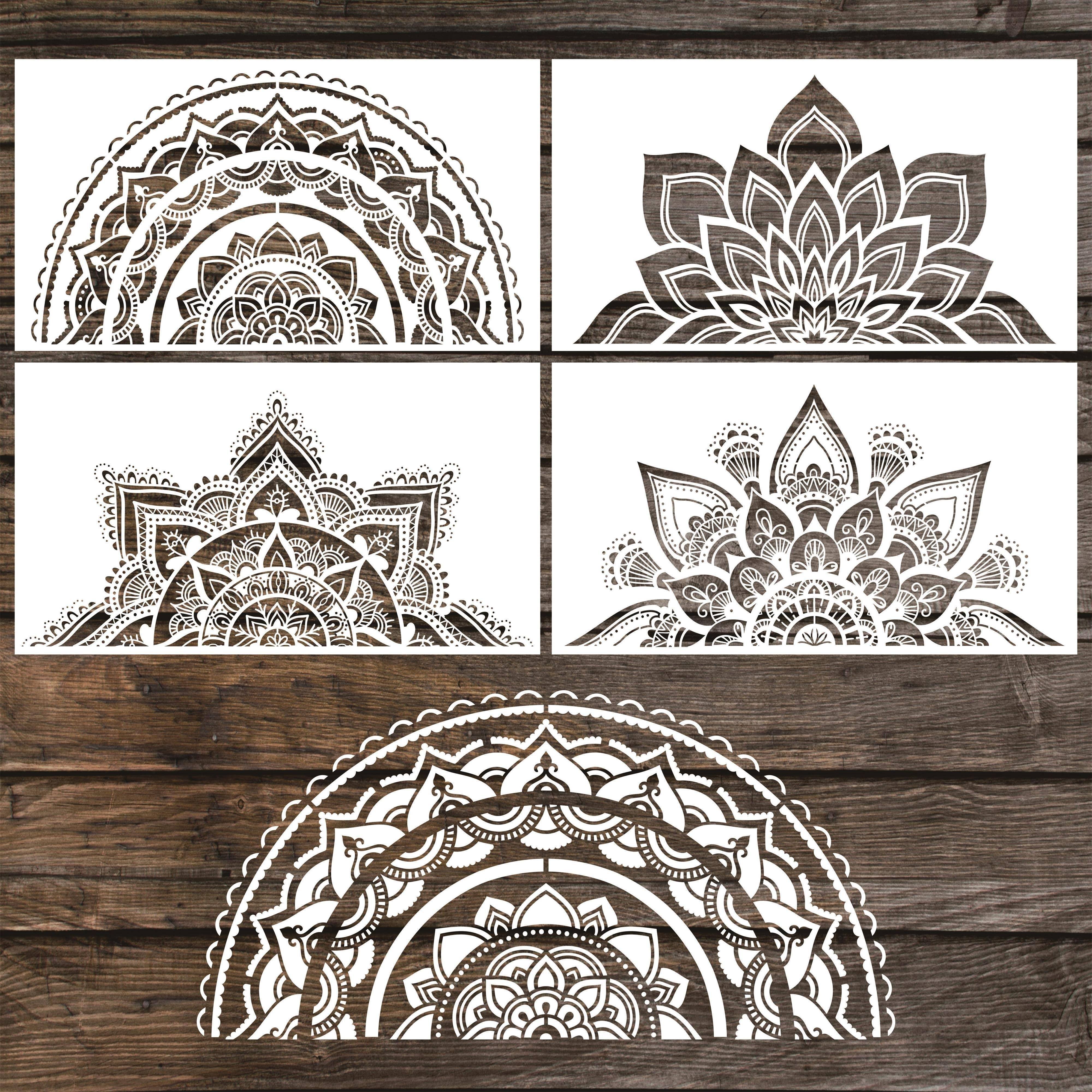 

4 Reusable Mandala Stencils, 18x10 Inch, Plastic, For Diy Wall, Tile, Furniture, Canva, Outdoor Indoor Decoration