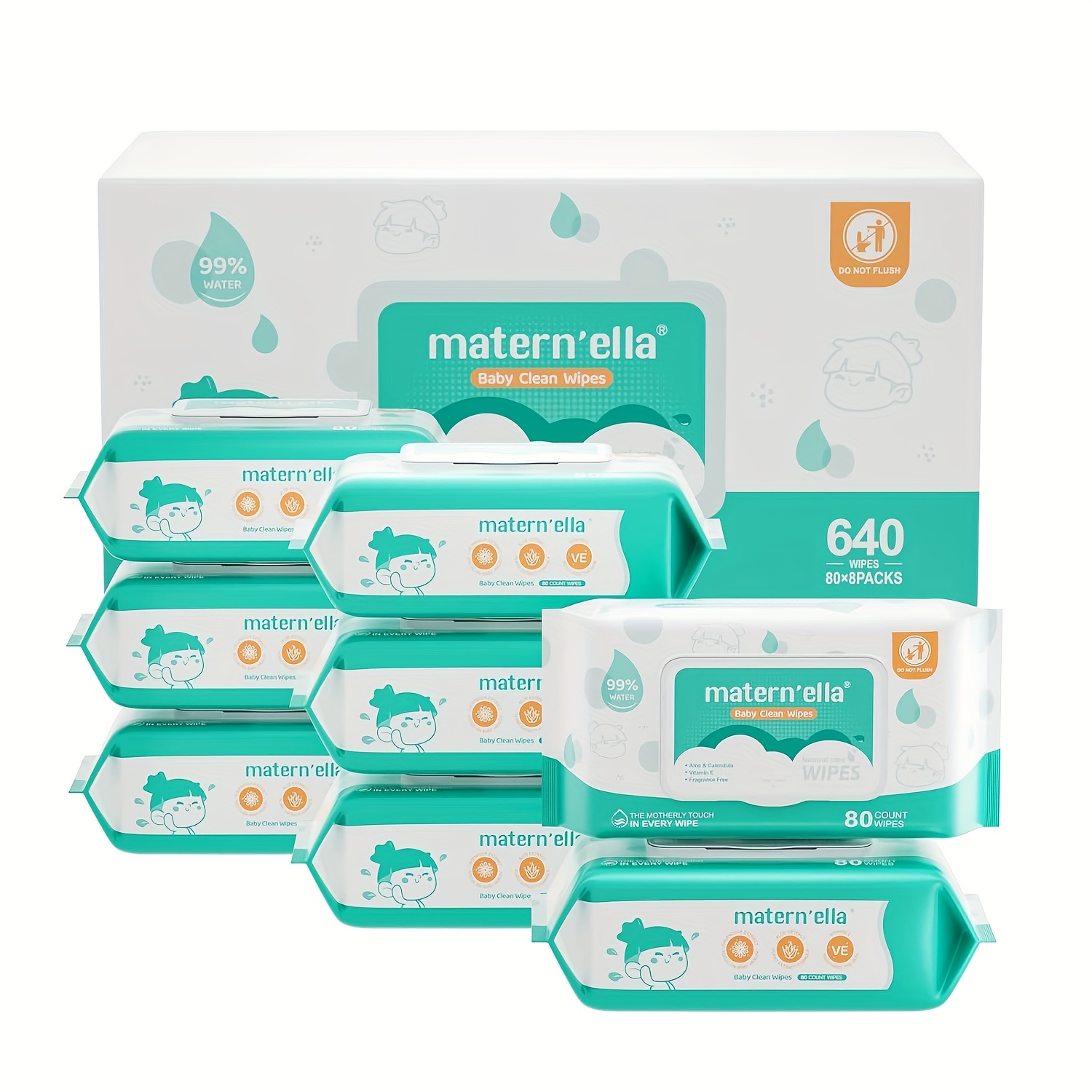 TEMU Matern' Wipes 3/8-pack/240/640 Wipes, 99% Water, Calendula & Aloe, Pearl Texture , Lid Stays .baby Items!!