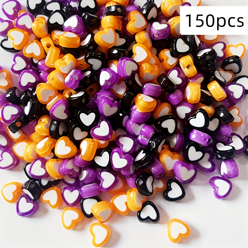 TEMU 75pcs/150pcs Qywctz Heart-shaped Beads - 8mm Acrylic Diy Craft Beads Suitable For Bracelets, Necklaces, Rings | Multicolor (black, Orange,