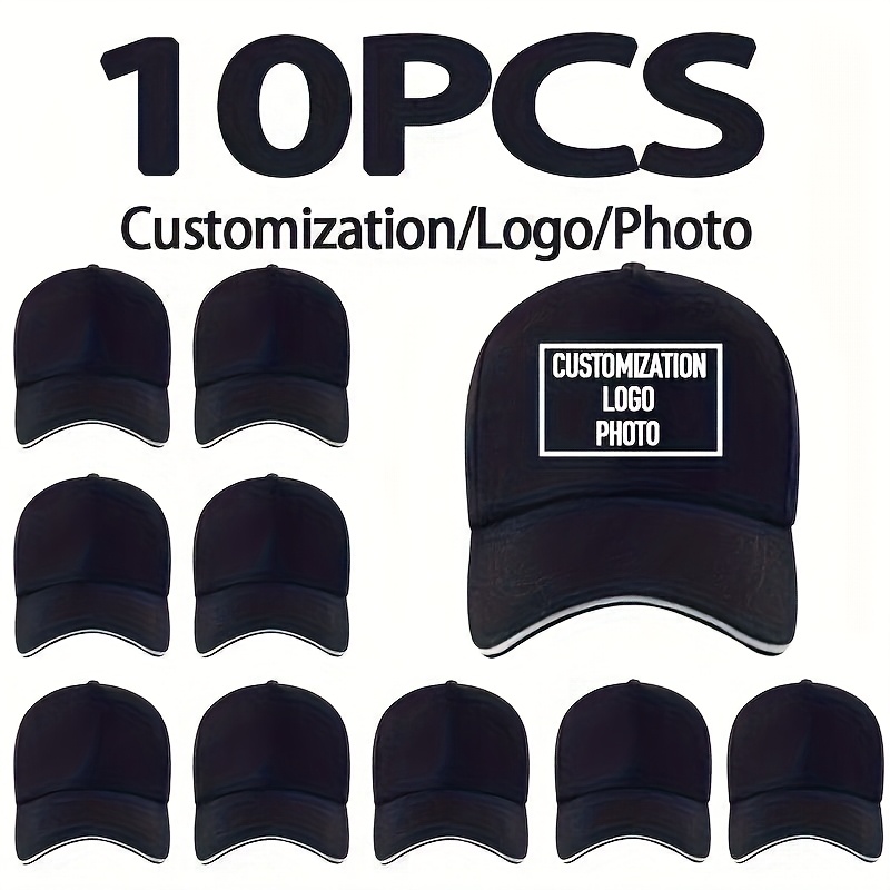 TEMU 10pcs Custom Baseball Caps - Personalizable With Photos/logos/text, 10 Vibrant Colors, 100% Polyester Fiber, Lightweight And Machine Washable,