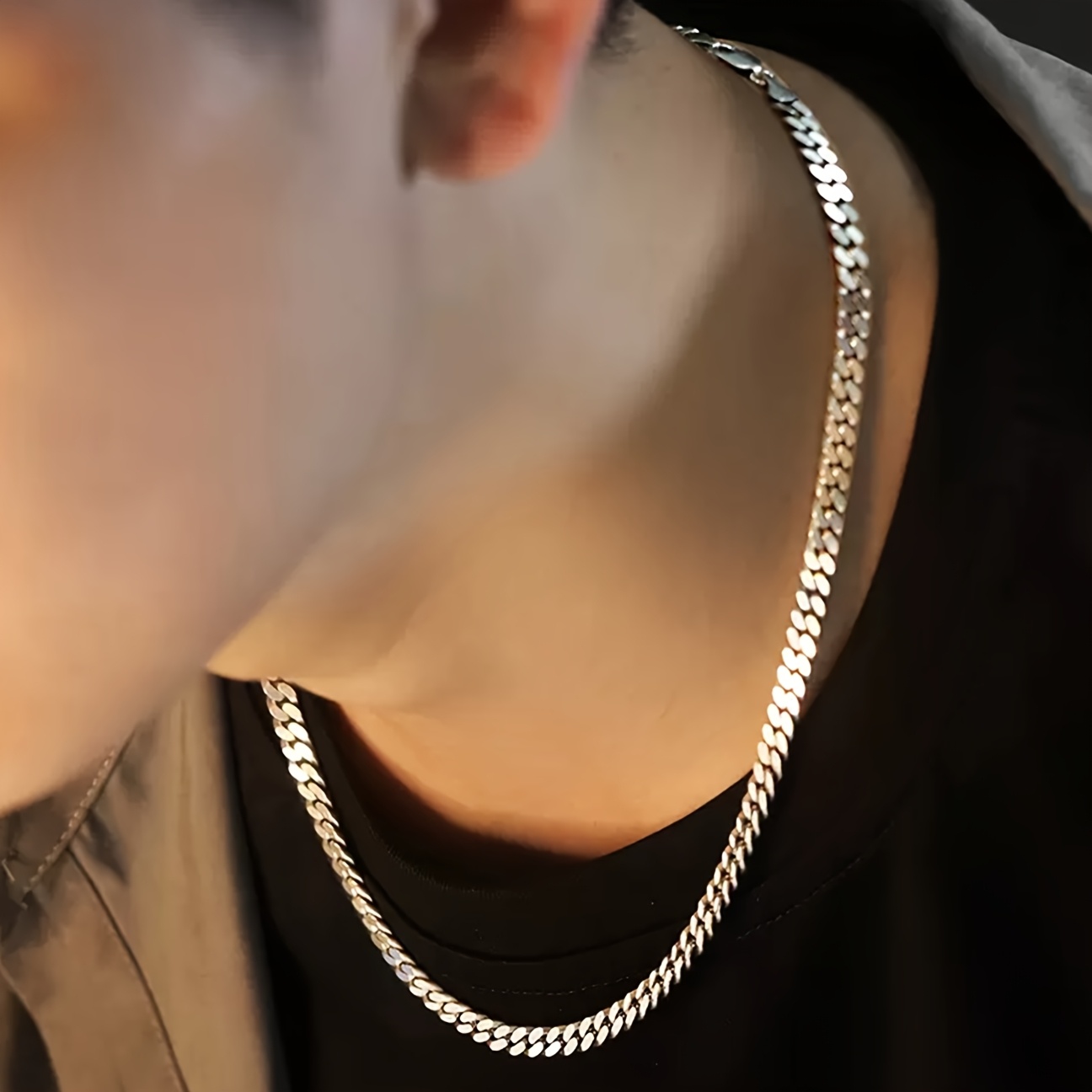 TEMU 1pc Hexagon Chain Necklace For Men, Trendy And Thick Chain Necklace, Suitable For Daily Wear And Versatile Accessory