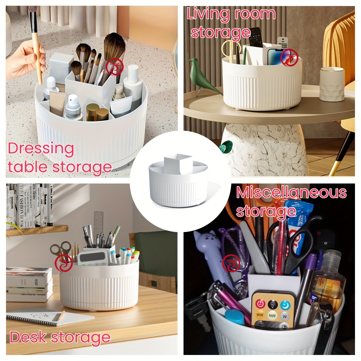 

360-degree Rotating Makeup Organizer - , Rustproof Cosmetic Storage With Brush Holder For Bathroom & Office - Ideal For Lipstick, Nail Polish, And More