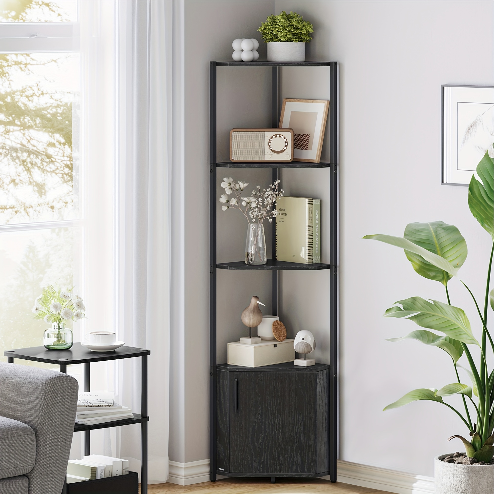TEMU Étagère d'angle avec rangement, Meuble d'angle de rangement, Unité d'étagères d'angle à 5 niveaux, Support de rangement d'angle, pour salon,
